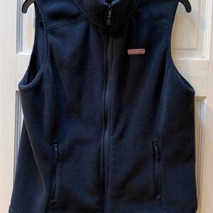 Vineyard Vines Midnight Blue Fleece Vest with pink accents on zipper
